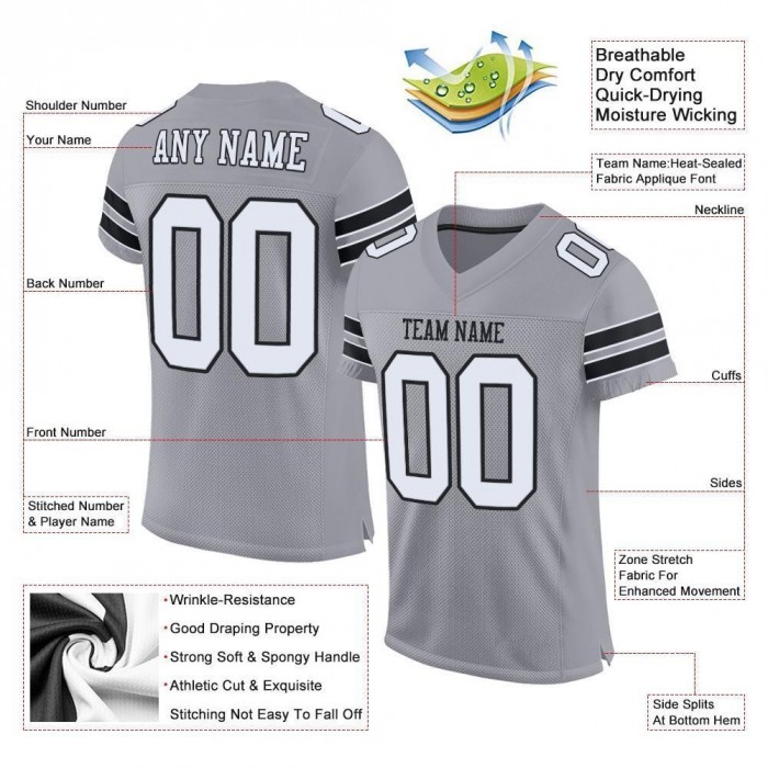 Light Gray White-Black Mesh Authentic Football Jersey