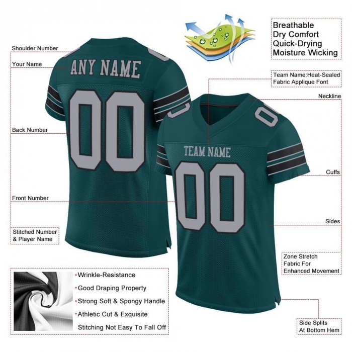 Midnight Green Light Gray-Black Mesh Authentic Football Jersey