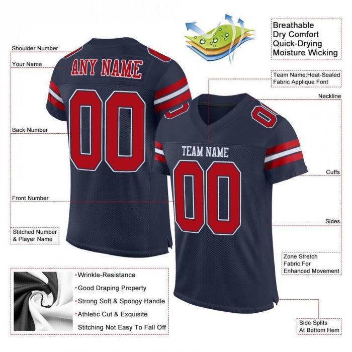 Navy Red-White Mesh Authentic Football Jersey