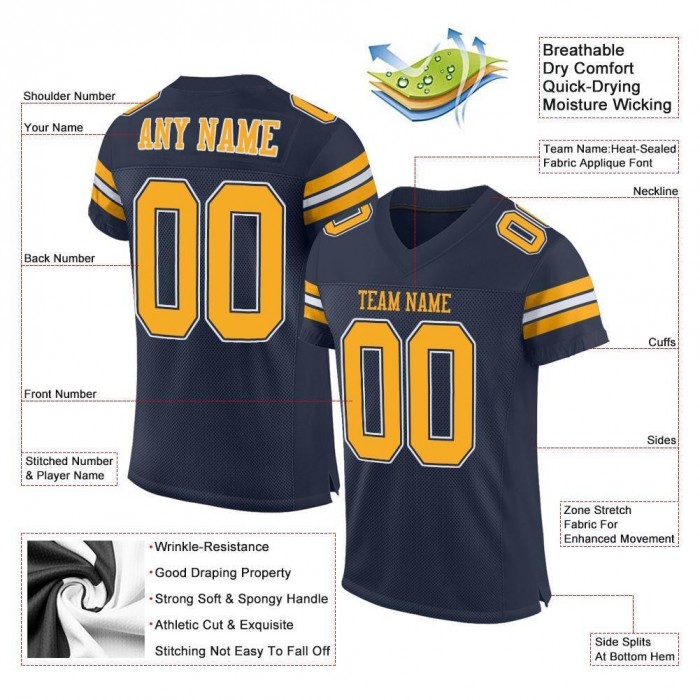 Navy Gold-White Mesh Authentic Football Jersey