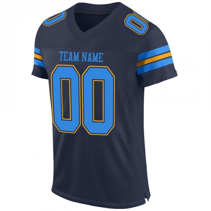 Navy Powder Blue-Gold Mesh Authentic Football Jersey