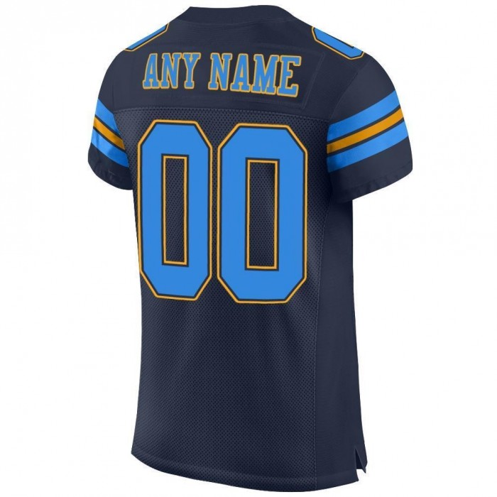 Navy Powder Blue-Gold Mesh Authentic Football Jersey