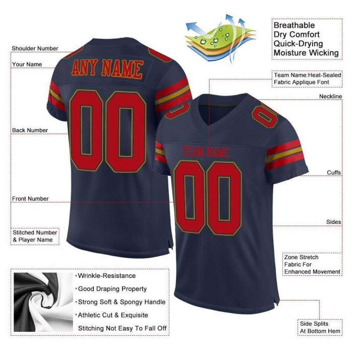 Navy Red-Old Gold Mesh Authentic Football Jersey