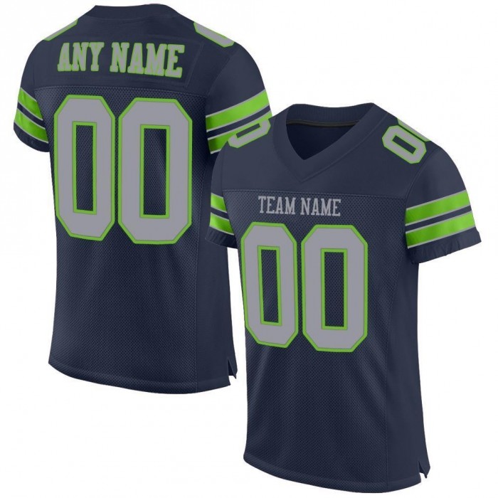 Navy Light Gray-Neon Green Mesh Authentic Football Jersey