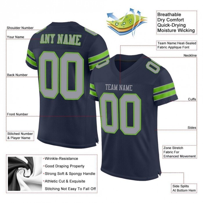 Navy Light Gray-Neon Green Mesh Authentic Football Jersey