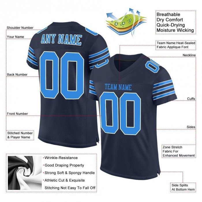 Navy Powder Blue-White Mesh Authentic Football Jersey