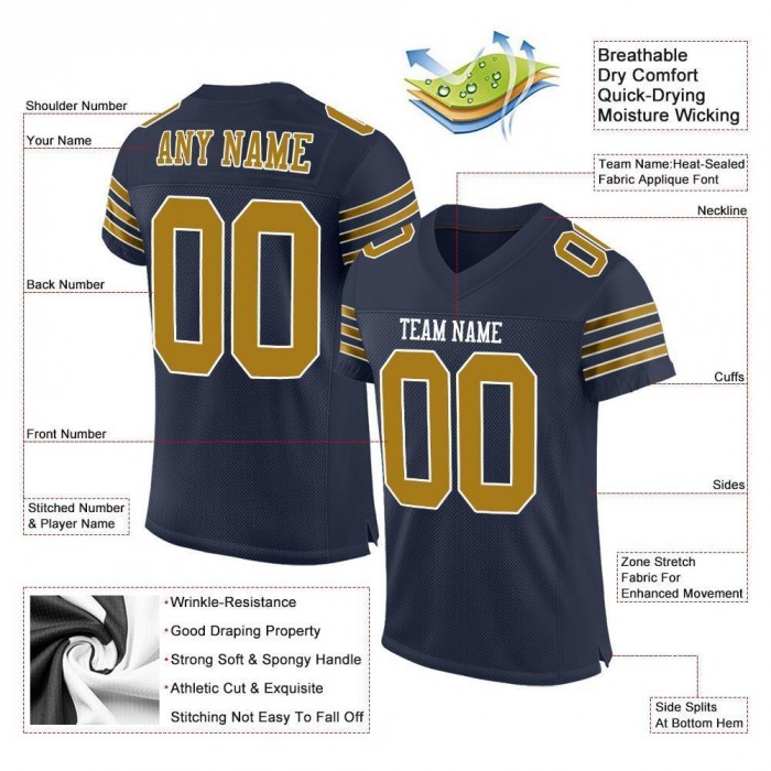Navy Old Gold-White Mesh Authentic Football Jersey