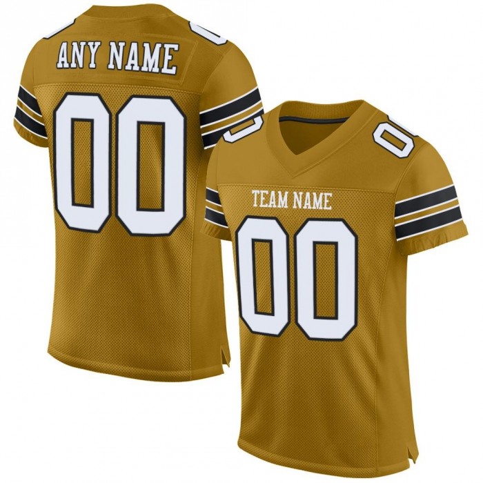 Old Gold White-Black Mesh Authentic Football Jersey