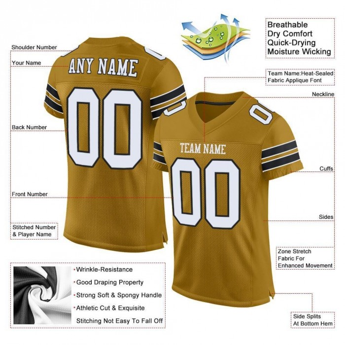 Old Gold White-Black Mesh Authentic Football Jersey