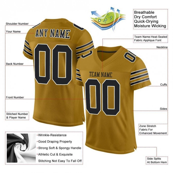 Old Gold Black-White Mesh Authentic Football Jersey