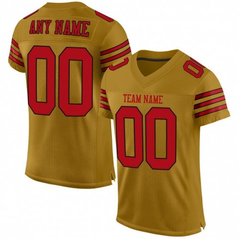 Old Gold Red-Black Mesh Authentic Football Jersey