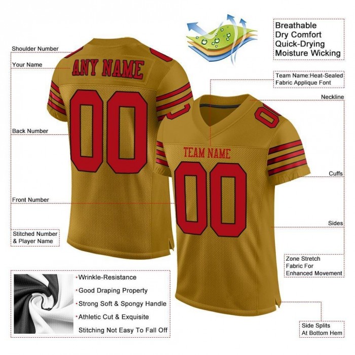 Old Gold Red-Black Mesh Authentic Football Jersey