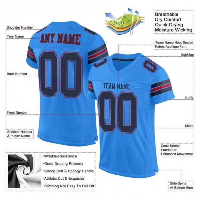 Powder Blue Navy-Red Mesh Authentic Football Jersey