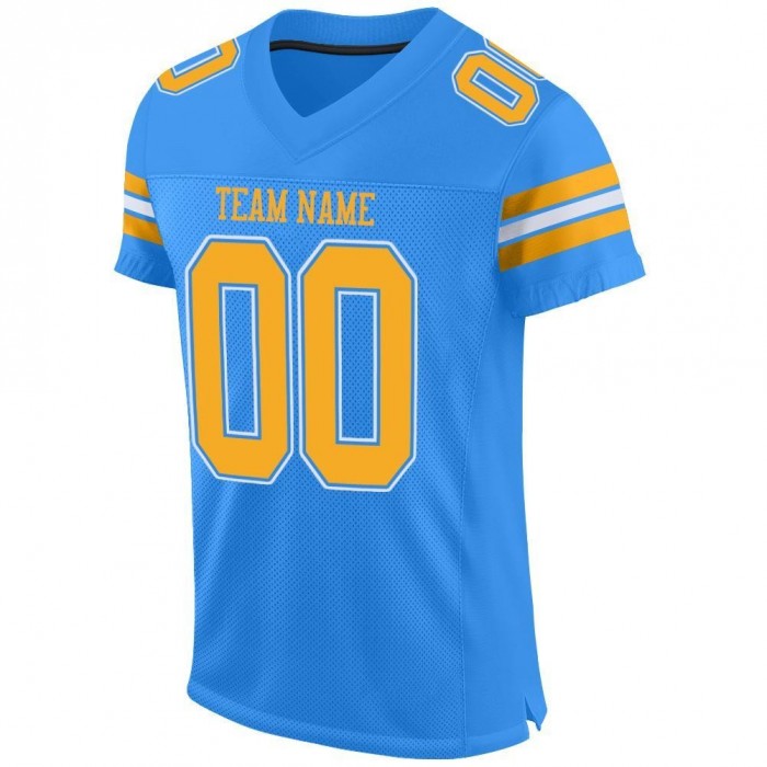 Powder Blue Gold-White Mesh Authentic Football Jersey