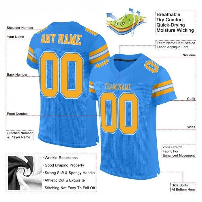 Powder Blue Gold-White Mesh Authentic Football Jersey