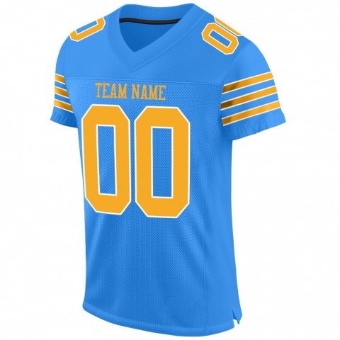 Powder Blue Gold-White Mesh Authentic Football Jersey