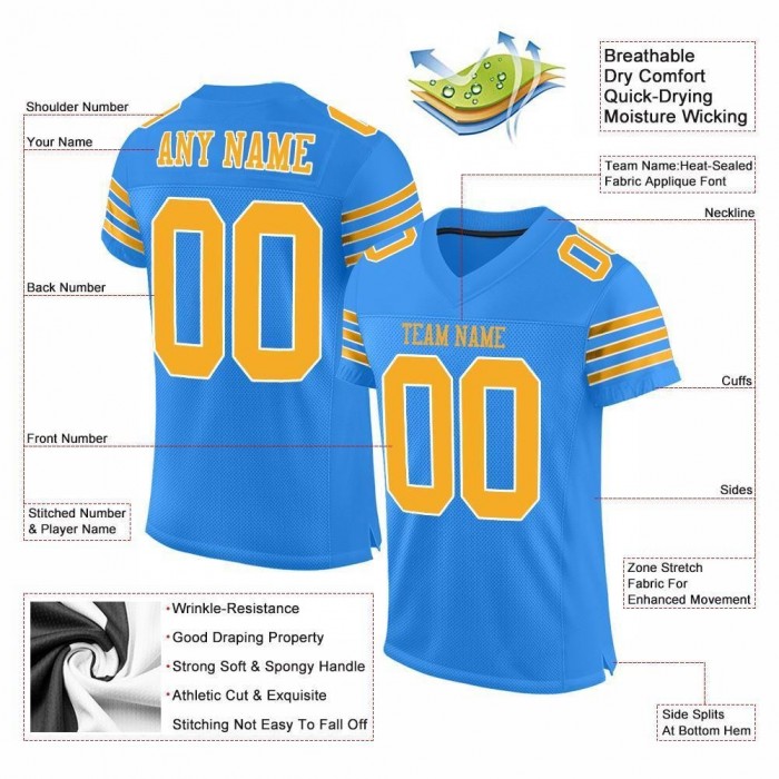 Powder Blue Gold-White Mesh Authentic Football Jersey