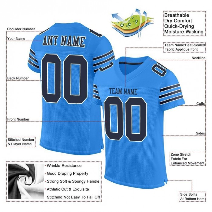 Powder Blue Navy-White Mesh Authentic Football Jersey
