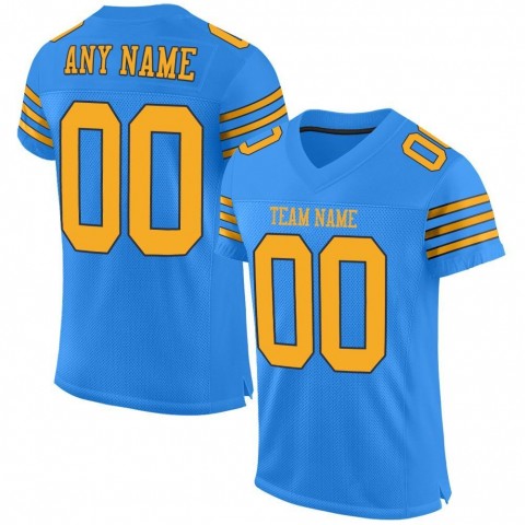Powder Blue Gold-Navy Mesh Authentic Football Jersey