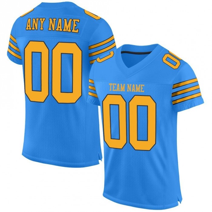 Powder Blue Gold-Navy Mesh Authentic Football Jersey