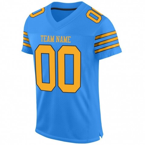 Powder Blue Gold-Navy Mesh Authentic Football Jersey