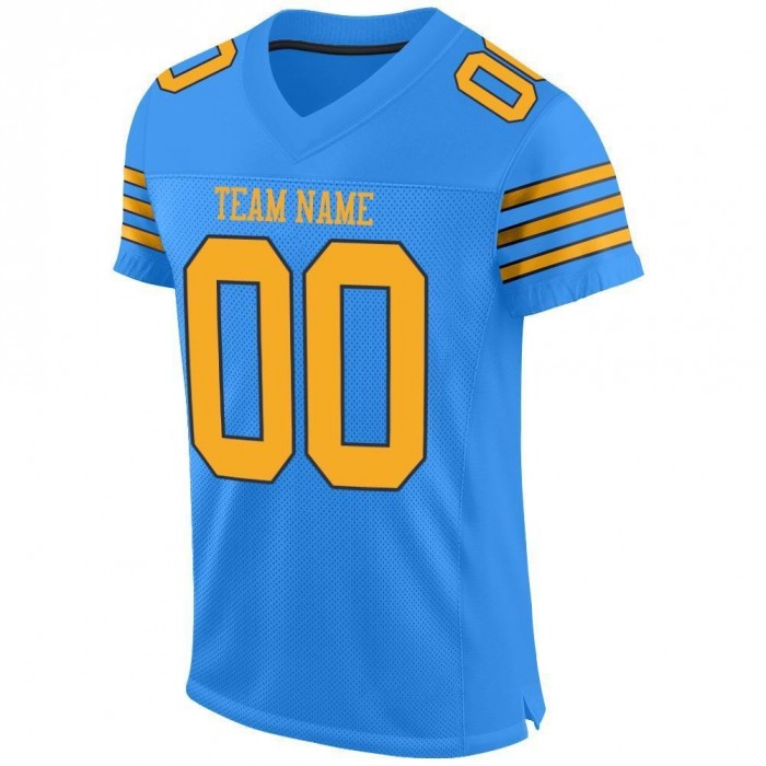 Powder Blue Gold-Navy Mesh Authentic Football Jersey