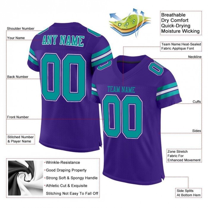 Purple Aqua-White Mesh Authentic Football Jersey