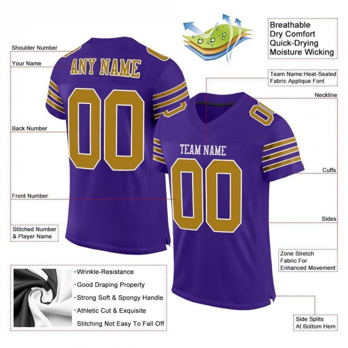Purple Old Gold-White Mesh Authentic Football Jersey