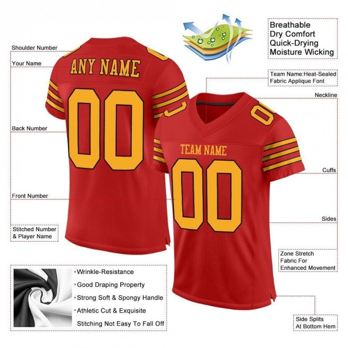 Scarlet Gold-Black Mesh Authentic Football Jersey