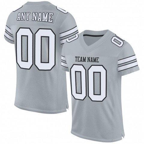 Silver White-Black Mesh Authentic Football Jersey