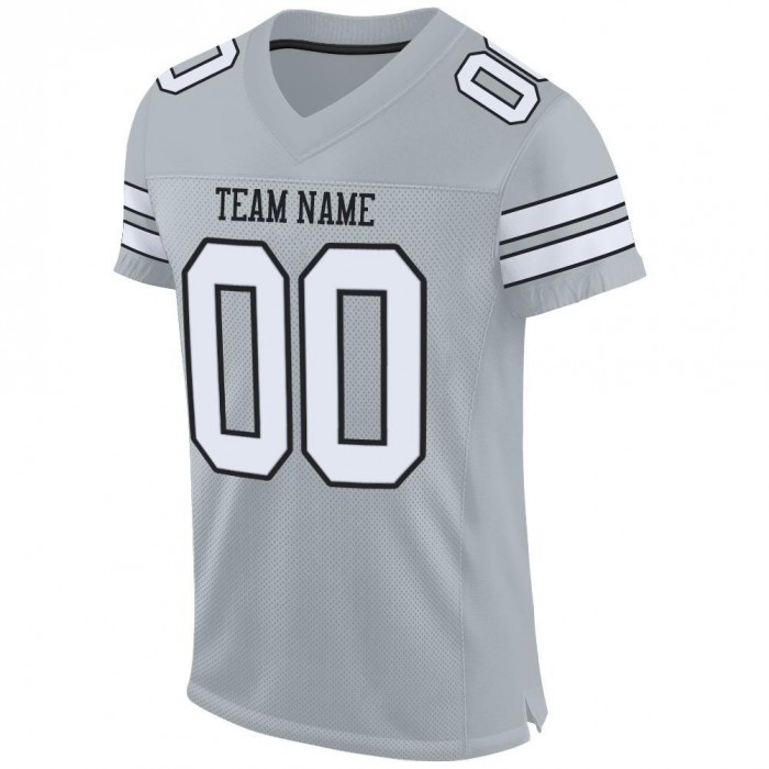Silver White-Black Mesh Authentic Football Jersey