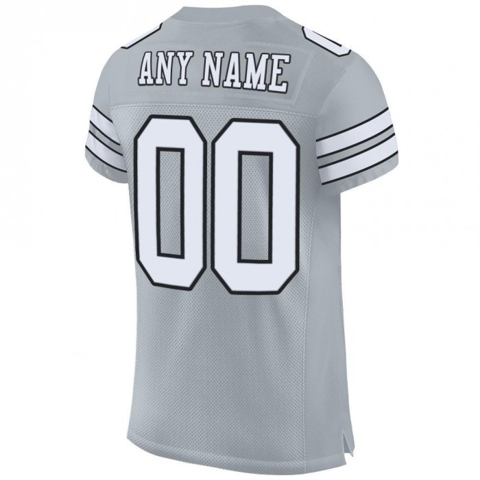 Silver White-Black Mesh Authentic Football Jersey