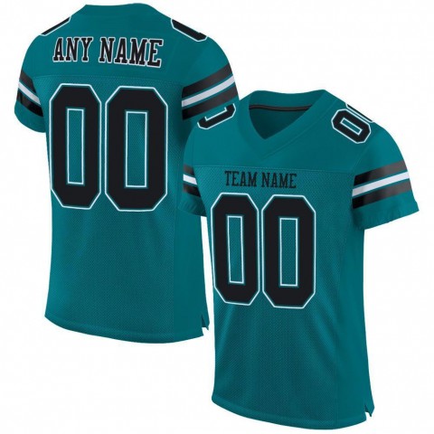 Teal Black-White Mesh Authentic Football Jersey