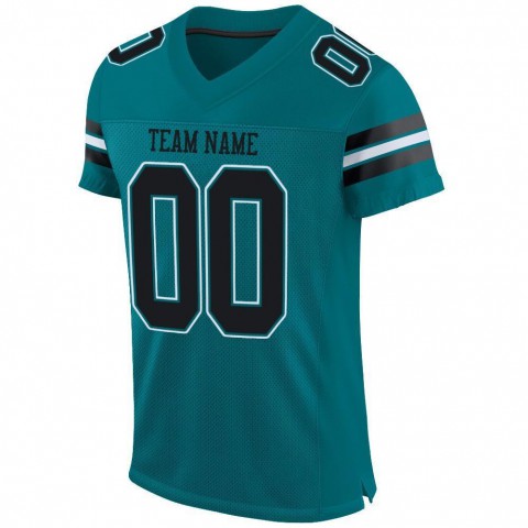 Teal Black-White Mesh Authentic Football Jersey
