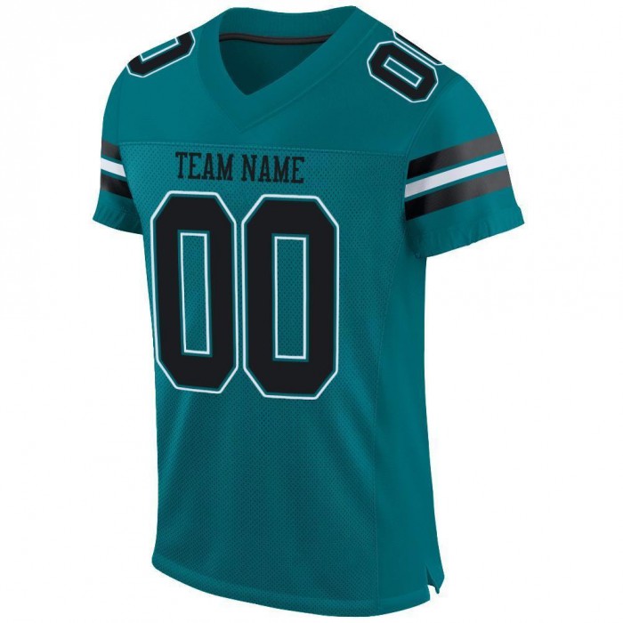 Teal Black-White Mesh Authentic Football Jersey