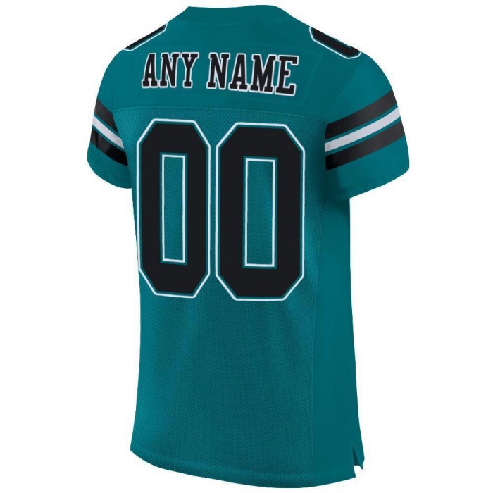 Teal Black-White Mesh Authentic Football Jersey