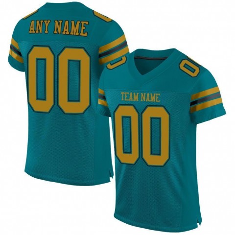 Teal Old Gold-Black Mesh Authentic Football Jersey