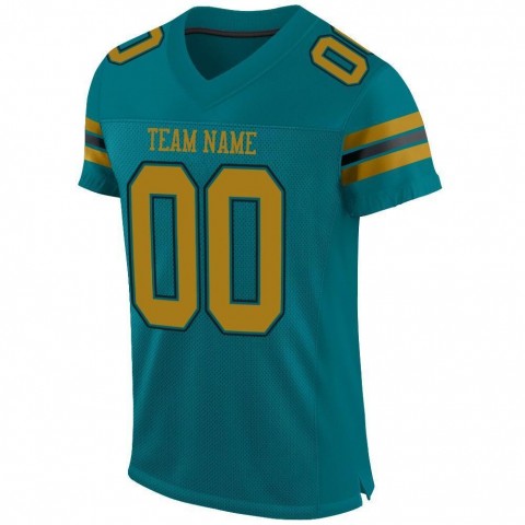 Teal Old Gold-Black Mesh Authentic Football Jersey