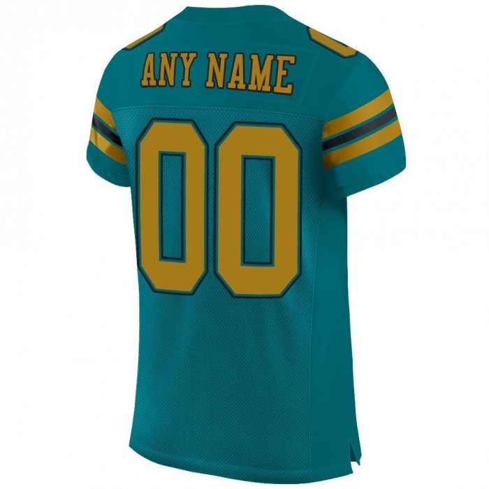Teal Old Gold-Black Mesh Authentic Football Jersey