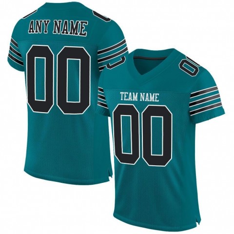 Teal Black-White Mesh Authentic Football Jersey