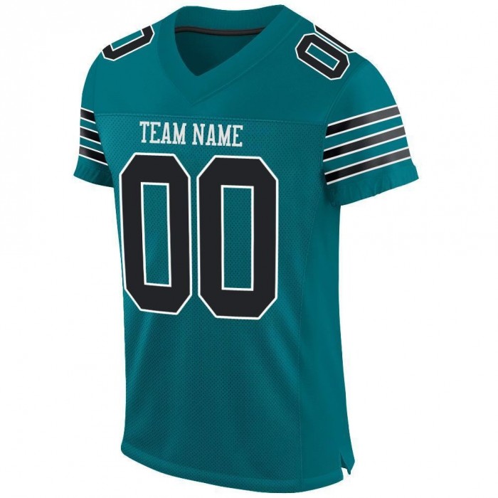 Teal Black-White Mesh Authentic Football Jersey