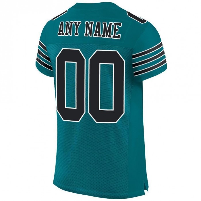 Teal Black-White Mesh Authentic Football Jersey