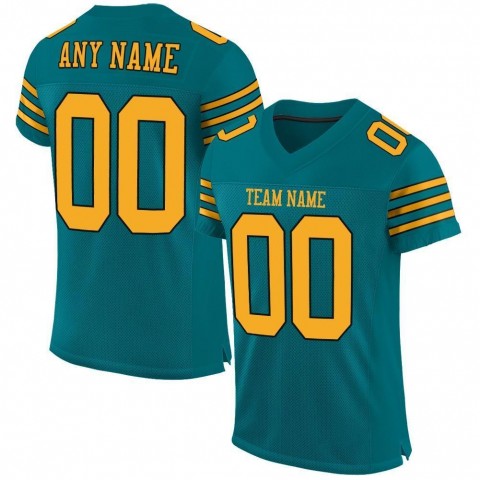 Teal Gold-Black Mesh Authentic Football Jersey