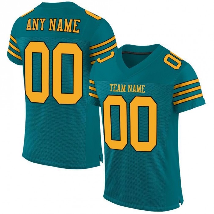 Teal Gold-Black Mesh Authentic Football Jersey