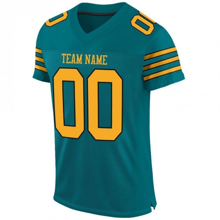 Teal Gold-Black Mesh Authentic Football Jersey