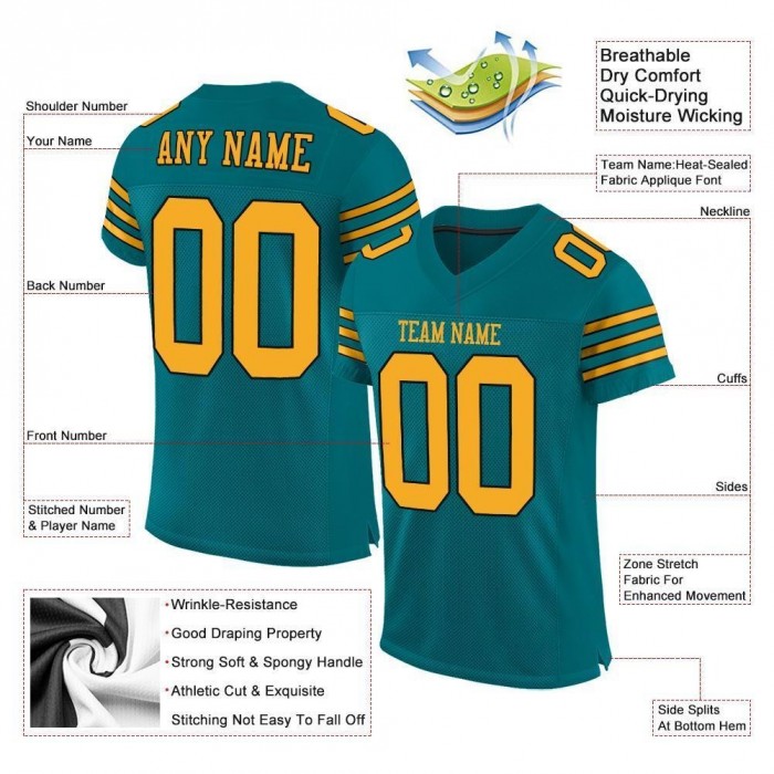 Teal Gold-Black Mesh Authentic Football Jersey