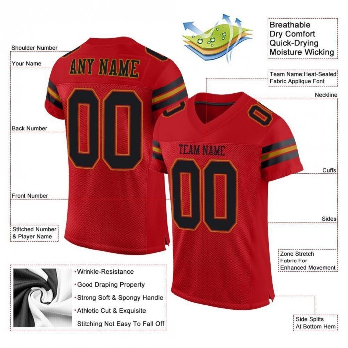 Red Black-Old Gold Mesh Authentic Football Jersey