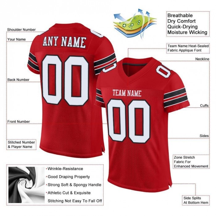 Red White-Black Mesh Authentic Football Jersey