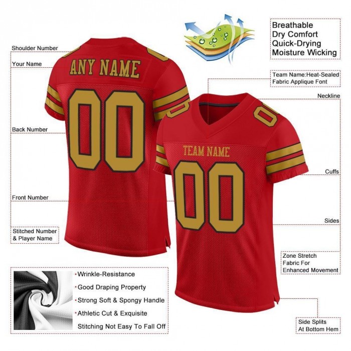 Red Old Gold-Black Mesh Authentic Football Jersey