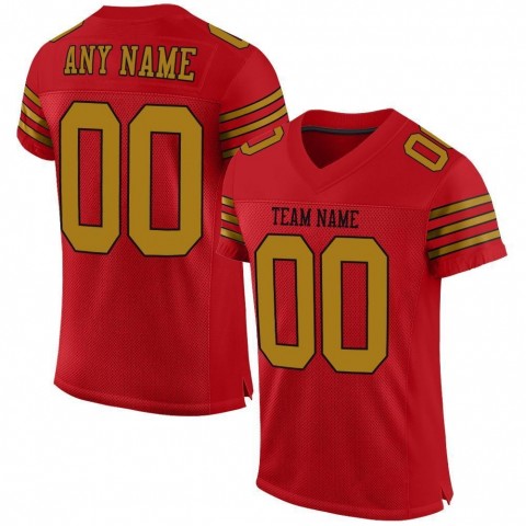 Red Old Gold-Black Mesh Authentic Football Jersey